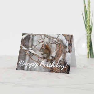 Cartes Pour Fêtes Annuelles Écureuil d'hiver, neige et conception rouge de
