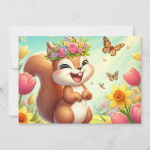 Cartes Pour Fêtes Annuelles Écureuil du printemps mignon et heureux