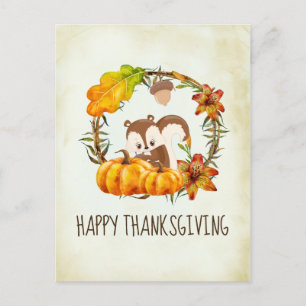 Cartes Pour Fêtes Annuelles Écureuil et Bon thanksgiving Citrouille