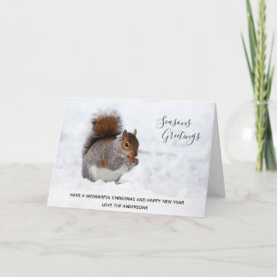 Cartes Pour Fêtes Annuelles Écureuil gris Snow Xmas d'hiver Photo personnalisé