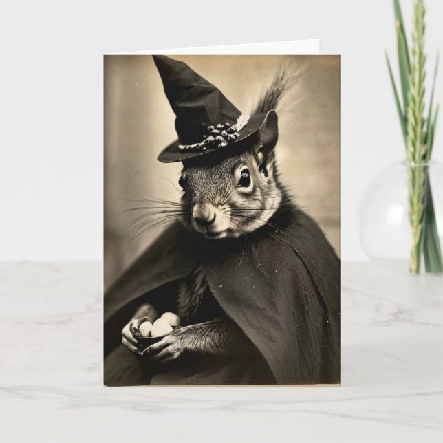 Cartes Pour Fêtes Annuelles Écureuil Sorcière (Devant)