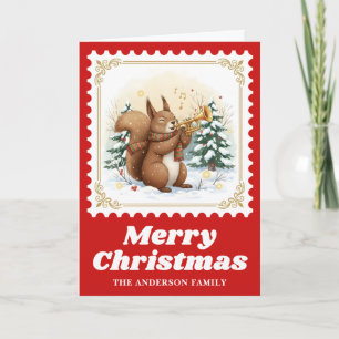 Cartes Pour Fêtes Annuelles Écureuil Trumpet Rétro Poster Timbre Noël