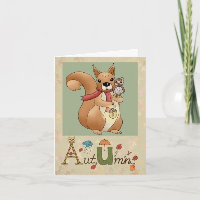 Cartes Pour Fêtes Annuelles Écureuils et chouettes (Devant)