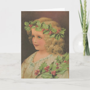 Cartes Pour Fêtes Annuelles Edwardian Child Holly Christmas Greeting Card