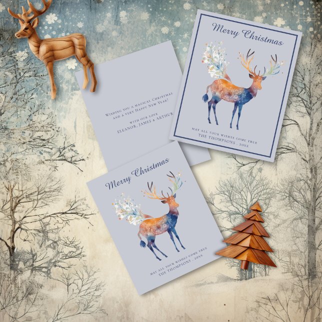Cartes Pour Fêtes Annuelles Effet aquarelle Festive Cerf Noël (Front and Back view with other options available)