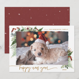 Cartes Pour Fêtes Annuelles Effet de brosse à sec doré rustique de verdure