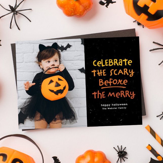 Cartes Pour Fêtes Annuelles Effrayant avant joyeux mignon photo Halloween (Créateur téléchargé)