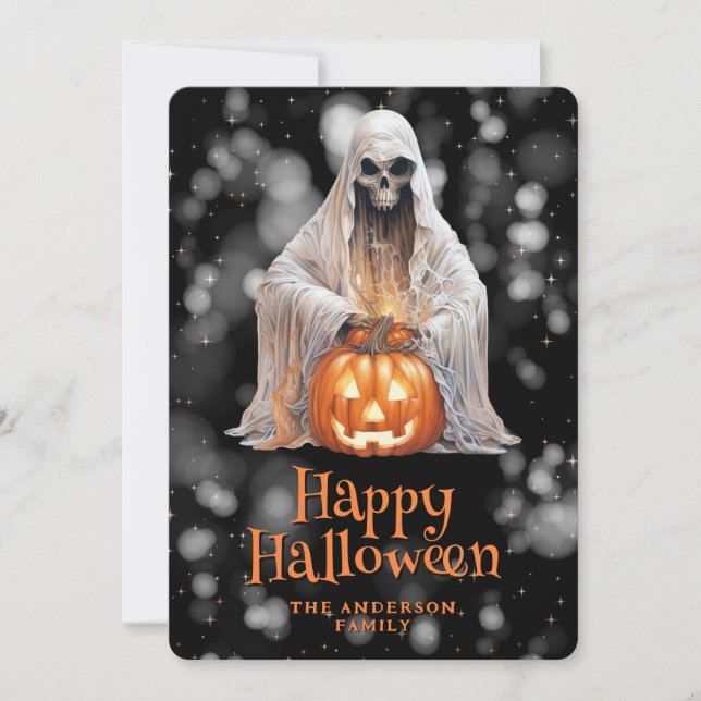 Cartes Pour Fêtes Annuelles Éffrayant Fantôme Jack OLantern Starry Nuit Hallow (Devant)