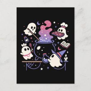 Cartes Pour Fêtes Annuelles Éffrayant Ghost Halloween Witch Cauldron
