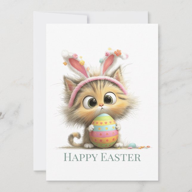 Cartes Pour Fêtes Annuelles Egg-stra Cute Easter Cat Flat Greeting Card (Devant)