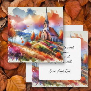 Cartes Pour Fêtes Annuelles Église aquarelle le jour d'automne   Bénédictions 