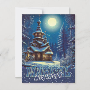 Cartes Pour Fêtes Annuelles Église en bois magique de Noël sous la neige et la