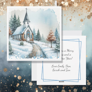 Cartes Pour Fêtes Annuelles Église le jour d'hiver   Noël aquarelle