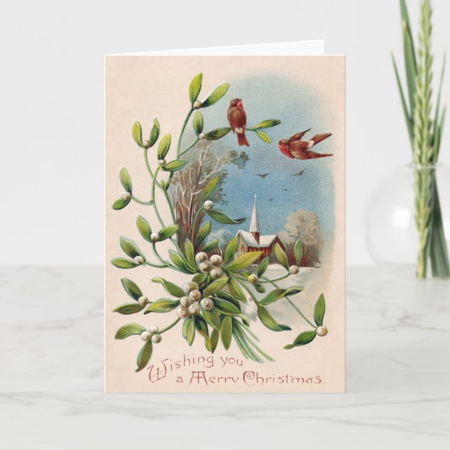 Cartes Pour Fêtes Annuelles Église Mistletoe Songbird Croix chrétienne (Devant)