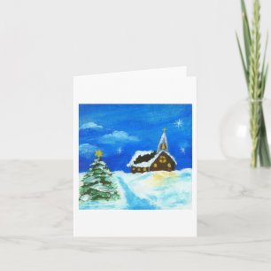 Cartes Pour Fêtes Annuelles Eglise Noël Arbre Paysage Art Neige Étoiles