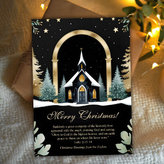 Cartes Pour Fêtes Annuelles Église Or Noir Verset Biblique Noël Chrétien