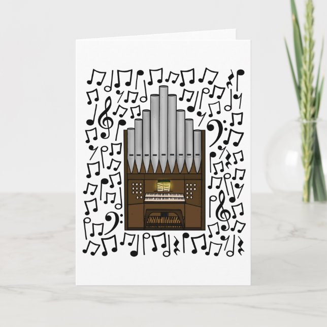Cartes Pour Fêtes Annuelles Eglise Orgue Notes musicales Organiste Musicien (Devant)