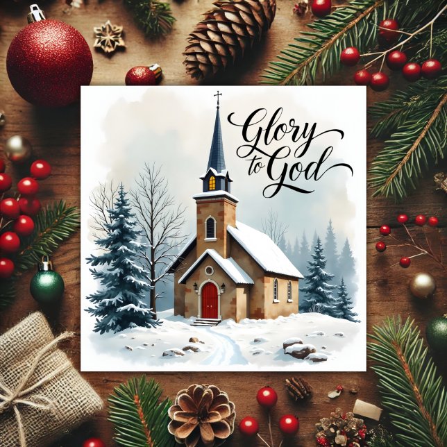 Cartes Pour Fêtes Annuelles Eglise paisible Scène Noël religieux (Peaceful Church Scene Religious Christmas Holiday Card)