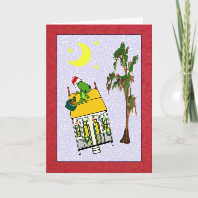 Cartes Pour Fêtes Annuelles Église Santa Alligator Cajun House (Devant)