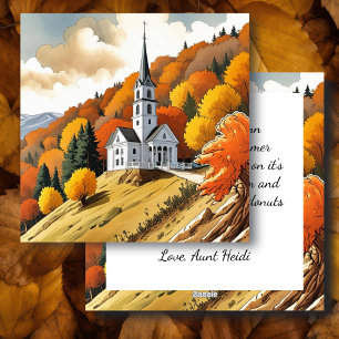Cartes Pour Fêtes Annuelles Église sur une colline en automne