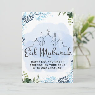 Cartes Pour Fêtes Annuelles Eid Moubarak Mosquée Fleurie Bleue