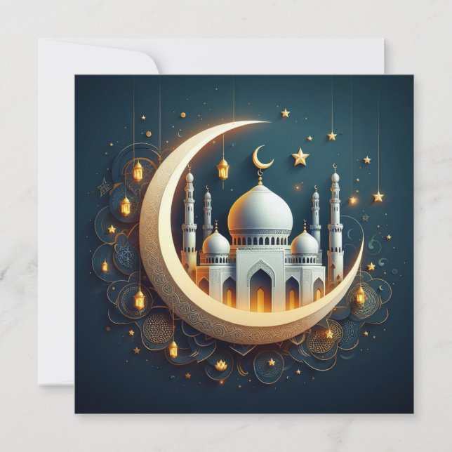 Cartes Pour Fêtes Annuelles Eid Moubarak Ramadan - Texte de voeux personnalisa (Devant)