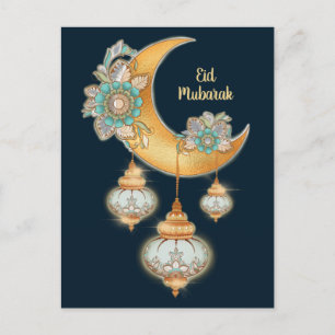 Cartes Pour Fêtes Annuelles Eid Mubarak with Henna Flowers and Arabic Lamps