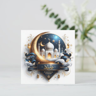 Cartes Pour Fêtes Annuelles Eid Ramadan Golden Mosquée Crescent Moon Bleu Blan