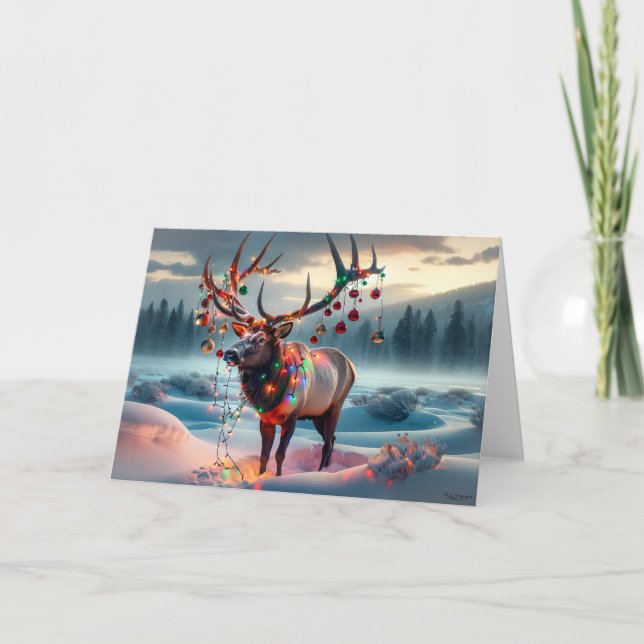 CARTES POUR FÊTES ANNUELLES ÉLAN MÂLE DE NOËL - ARBRE DE NOËL DÉTRUIT (Devant)