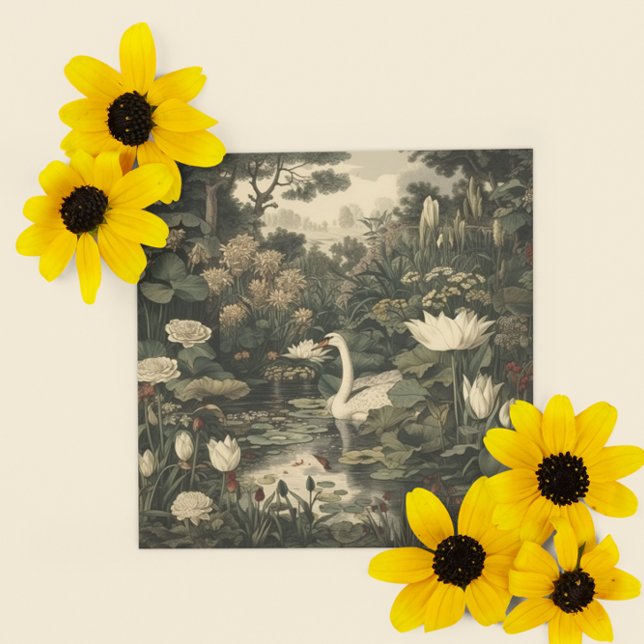 Cartes Pour Fêtes Annuelles Élégance botanique - Le cygne dans la forêt (Créateur téléchargé)
