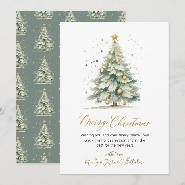 Cartes Pour Fêtes Annuelles Elegance Gold Script Non Photo Christmas Tree (Devant / Derrière)