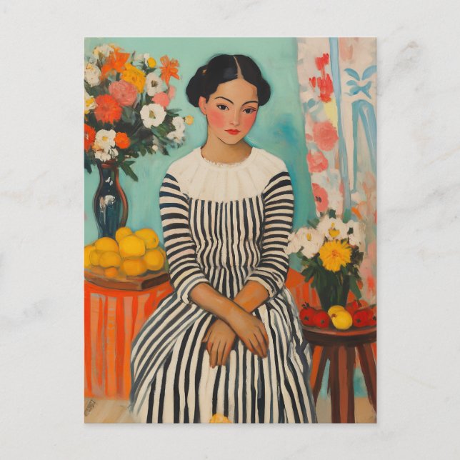 Cartes Pour Fêtes Annuelles Élégance striée avec fleurs (Devant)