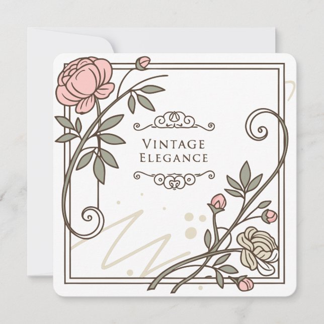 Cartes Pour Fêtes Annuelles ✨ Élégance Vintage intemporelle - Cadre Floral ant (Devant)