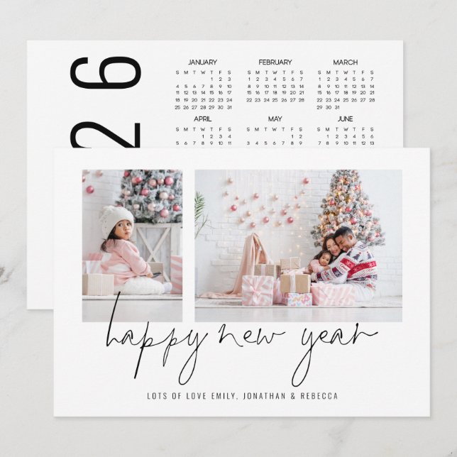 Cartes Pour Fêtes Annuelles Elégant 2 Photo Bonne Année Calendrier 2026 (Devant / Derrière)