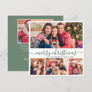 Cartes Pour Fêtes Annuelles Elégant 4 Photo Collage Vert Script Noël