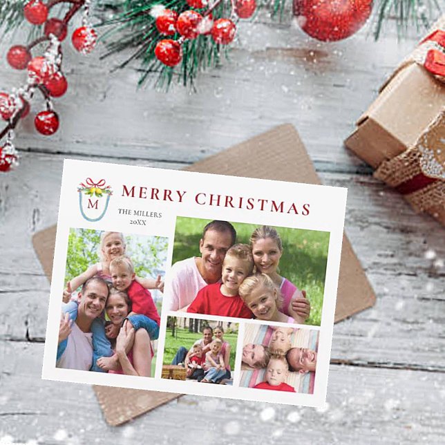 Cartes Pour Fêtes Annuelles Élégant 4 Photos Monogrammes (Créateur téléchargé)
