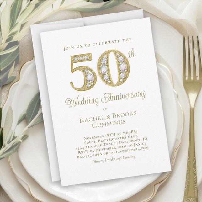 Cartes Pour Fêtes Annuelles Élégant 50e anniversaire de Mariage Gold Diamond (Créateur téléchargé)