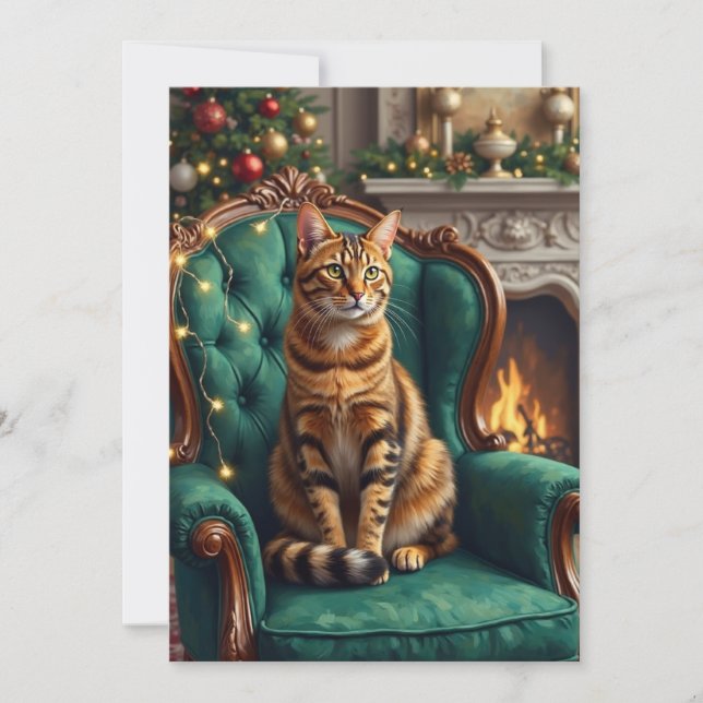 Cartes Pour Fêtes Annuelles Elegant Abyssinian Cat Regal Holiday Portrait Art (Devant)