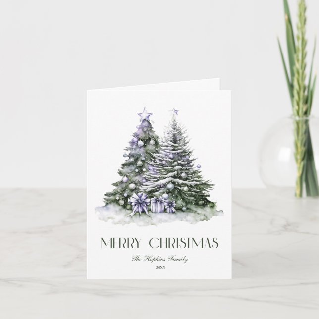 Cartes Pour Fêtes Annuelles Elégant Aquarelle Arbre de Noël (Devant)