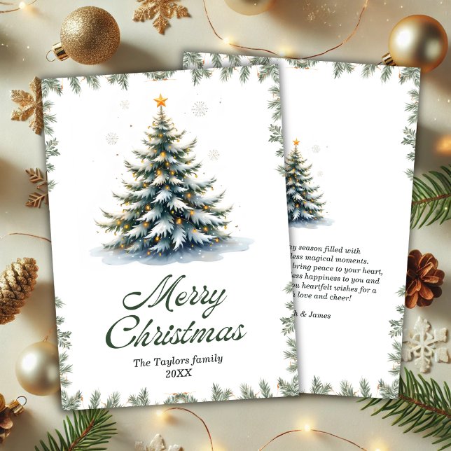 Cartes Pour Fêtes Annuelles Elégant Aquarelle Arbre de Noël (Elegant Watercolor Christmas Tree Holiday Card)