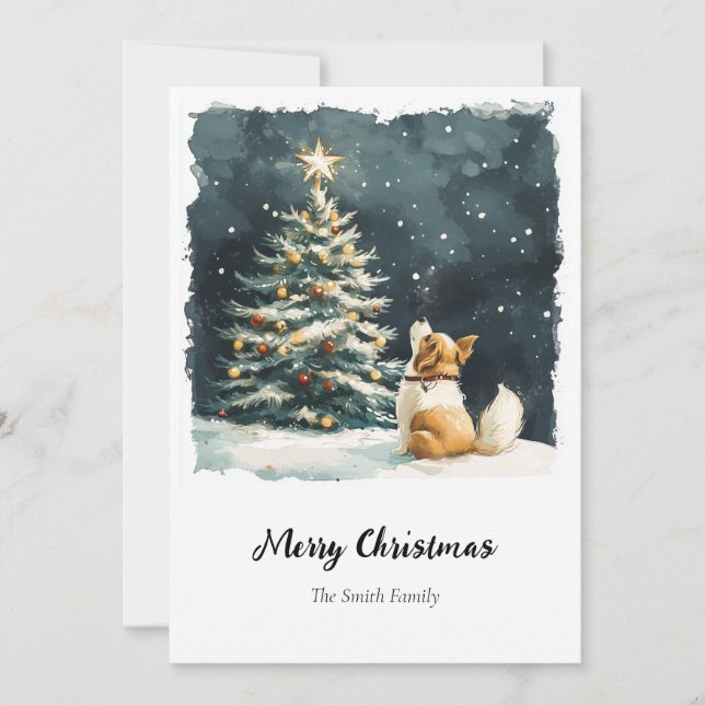 Cartes Pour Fêtes Annuelles Elégant Aquarelle Arbre de Noël non photo (Devant)