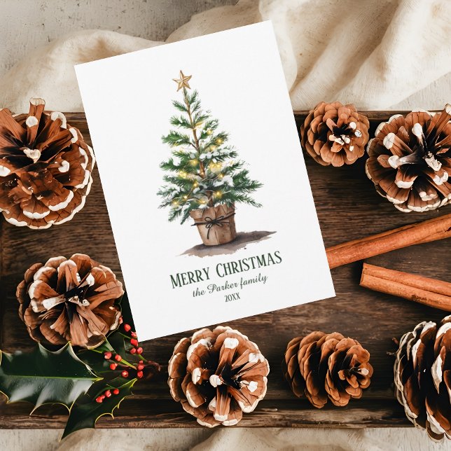 Cartes Pour Fêtes Annuelles Elégant Aquarelle Arbre de Noël non photo (Créateur téléchargé)