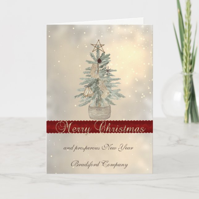 Cartes Pour Fêtes Annuelles Elégant Aquarelle Arbre de Noël, Star Gold (Devant)