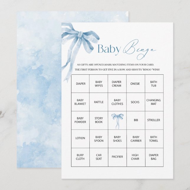 Cartes Pour Fêtes Annuelles Elégant aquarelle bleu ruban Bow Boy Baby shower (Devant / Derrière)