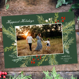 Cartes Pour Fêtes Annuelles Elégant aquarelle Botanique une photo Noël