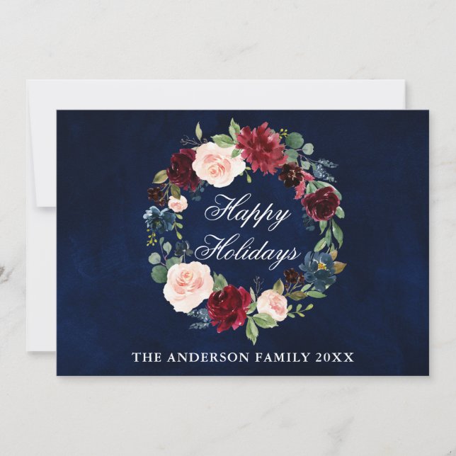 Cartes Pour Fêtes Annuelles Elégant aquarelle Floral Joyeux vacances (Devant)
