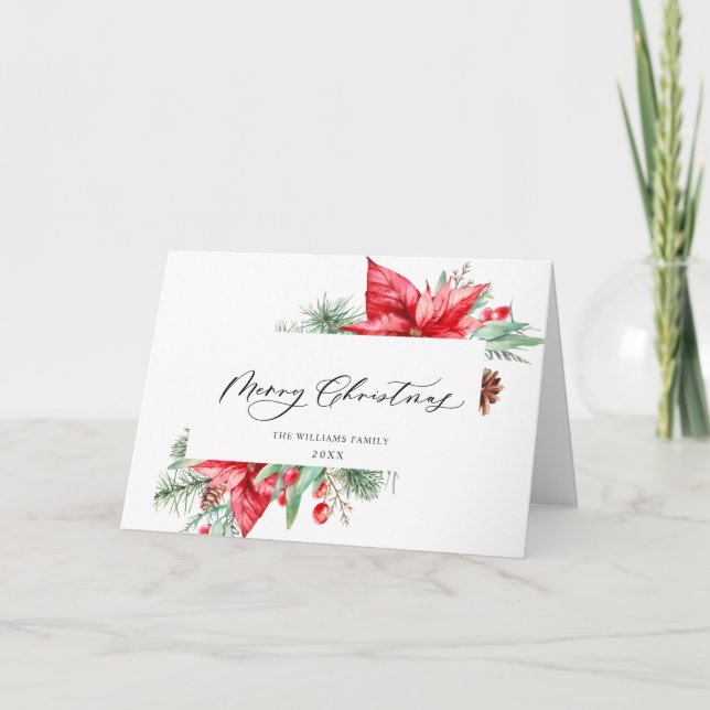 Cartes Pour Fêtes Annuelles Elégant aquarelle Poinsettia voeux de Noël (Devant)