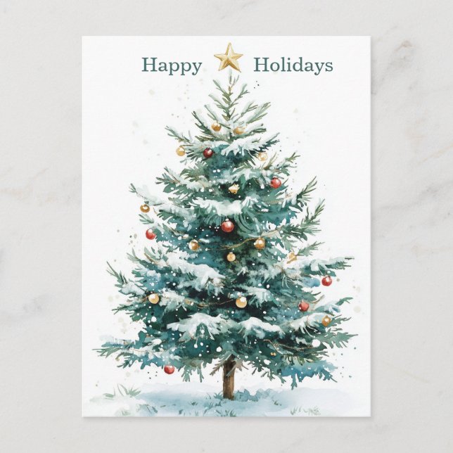 Cartes Pour Fêtes Annuelles Elégant Aquarelle simple Arbre de Noël personnalis (Devant)