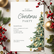 Élégant Arbre Aquarelle Code QR Soirée de Noël 