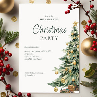 Cartes Pour Fêtes Annuelles Élégant Arbre Aquarelle Code QR Soirée de Noël 